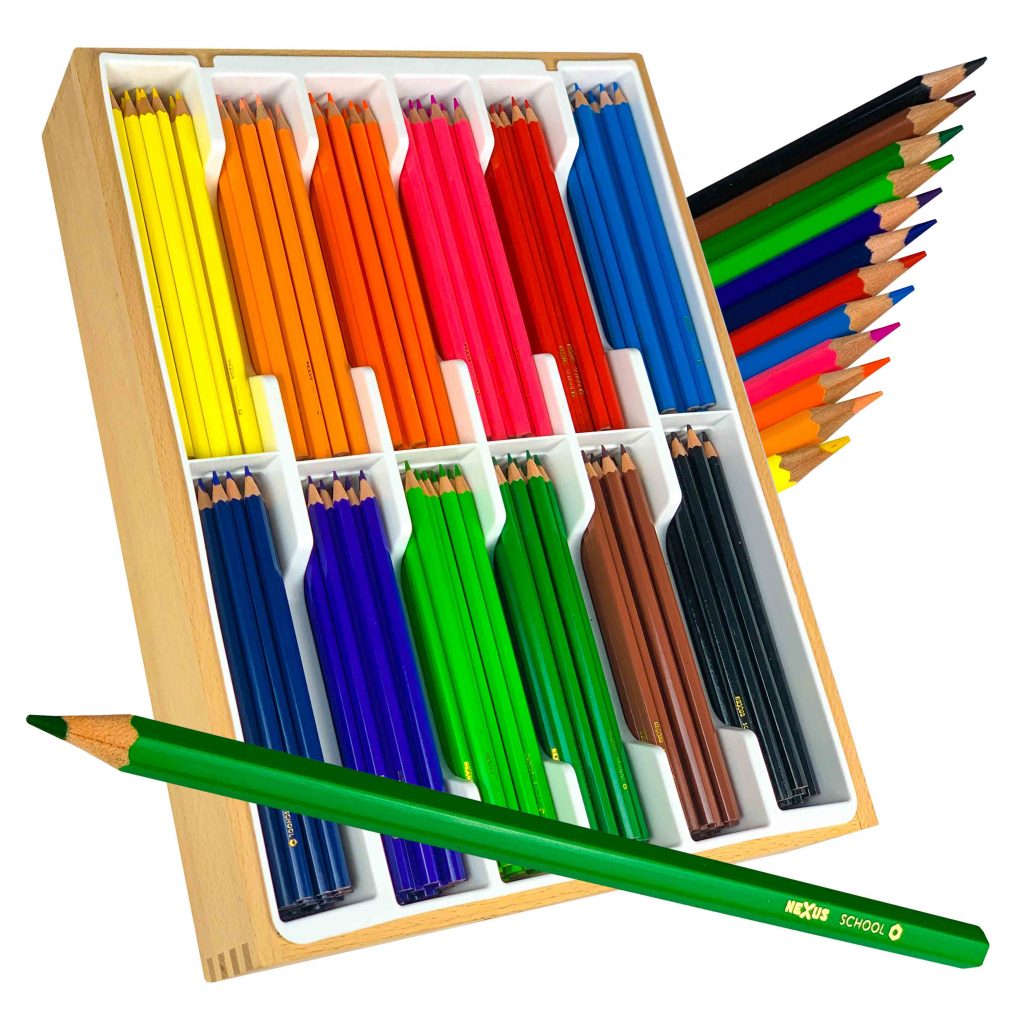 School Colour Pencils (Class Set 24 x 12 Colours in Wooden Tray