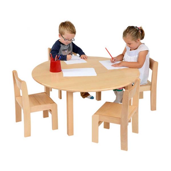 Circular Table Solid Beech & 1 Pack Of Stacking Chairs