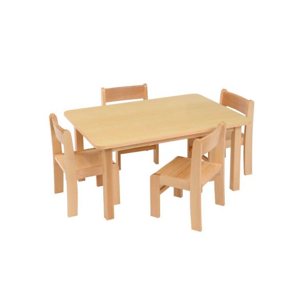 Rectangular Table Beech Veneer & 4 Chairs