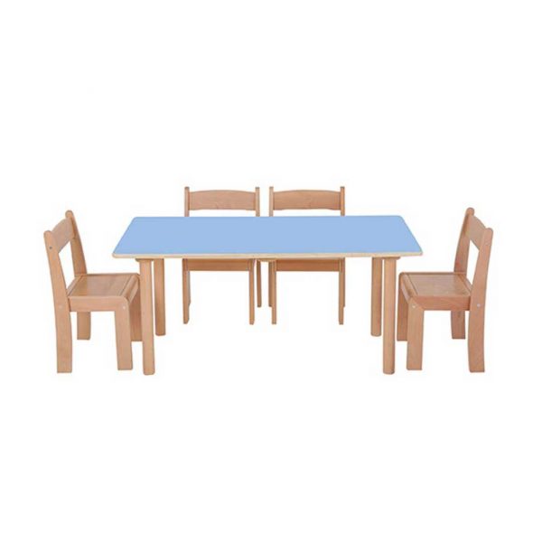 Pastel Rectangular Table & 4 Stackable Beech Chairs