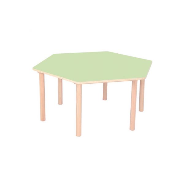 Pastel Hexagon Table & 4 Stackable Beech Chairs
