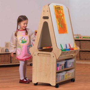 Double Sided Whiteboard Easel and Storage Trolley