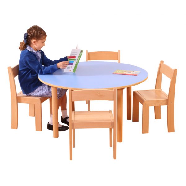 Pastel Round Table & 4 Stackable Beech Chairs