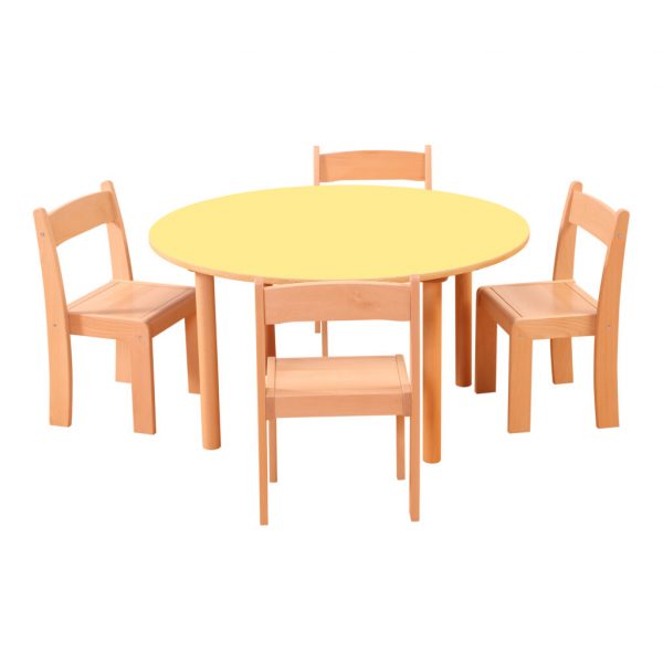Pastel Round Table & 4 Stackable Beech Chairs