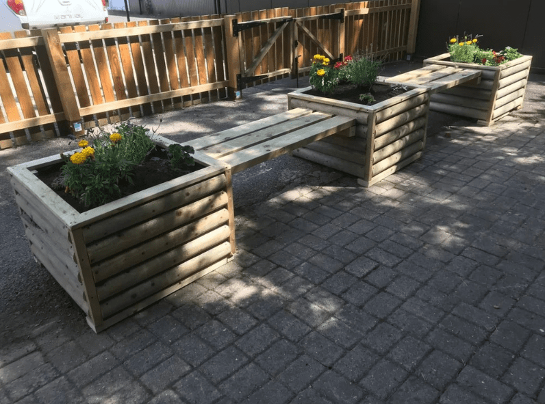 Rustic Loglap Planter and Bench Rustic Loglap Planter and Bench